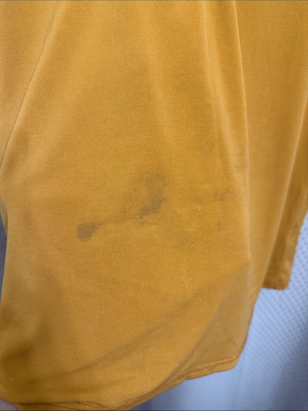 Always Be Joyful Mustard V-Neck Short Sleeve Top with Zip & Lattice Sleeves - Picture 3 of 4